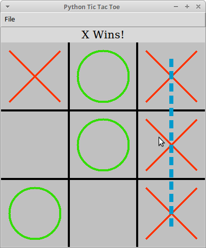 GUI example of Python Tic Tac Toe game.